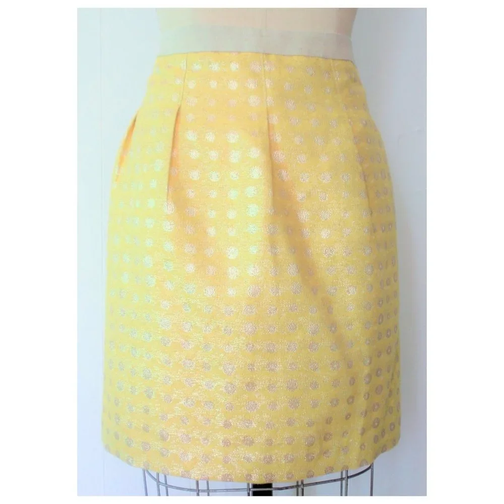 LOFT YELLOW GOLD POLKA DOT METALLIC SHIFT SKIRT 14 NWT
